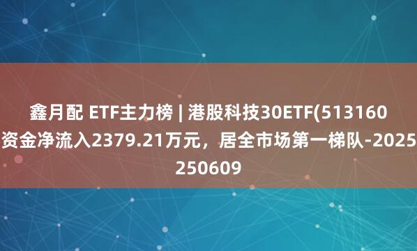 鑫月配 ETF主力榜 | 港股科技30ETF(513160)主力资金净流入2379.21万元，居全市场第一梯队-20250609